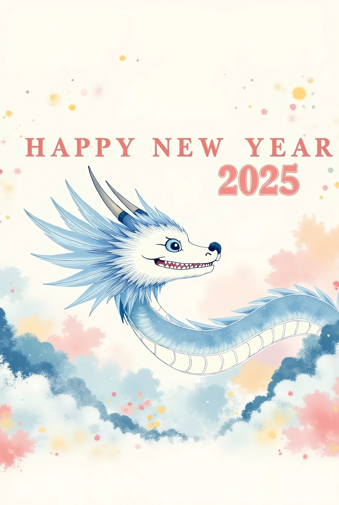 (masterpiece:1.2,EXCEPTIONAL QUALITY  ,Mirror Finish ,  Cinematic Experience,  BEST ILLUSTRATION:2.0), Super high resolution,  super detailed  ,8k,16k, wallpaper,2025NYCardDesignWatercolor ,Qinglong,Rising Dragon,("HAPPY NEW YEAR 2025" Draw the text:1.6)