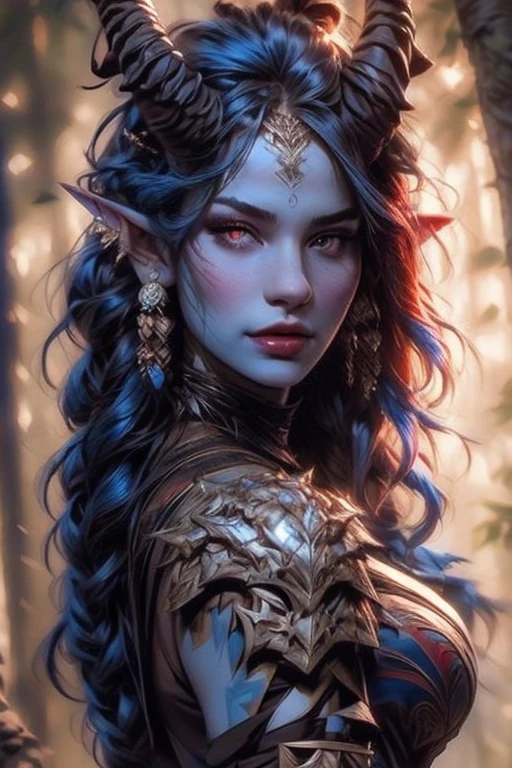 score_9, score_8_up, score_7_up,
KRKNK, 1girl, portrait, beautiful, tiefling shaman, (long hair:1.3), side bangs, horns, barbarian, gladiator, war paint, tribal markings, long tail, blue skin, red lips, red eyes, glowing eyes, (smug:0.85), dramatic lights, detailed