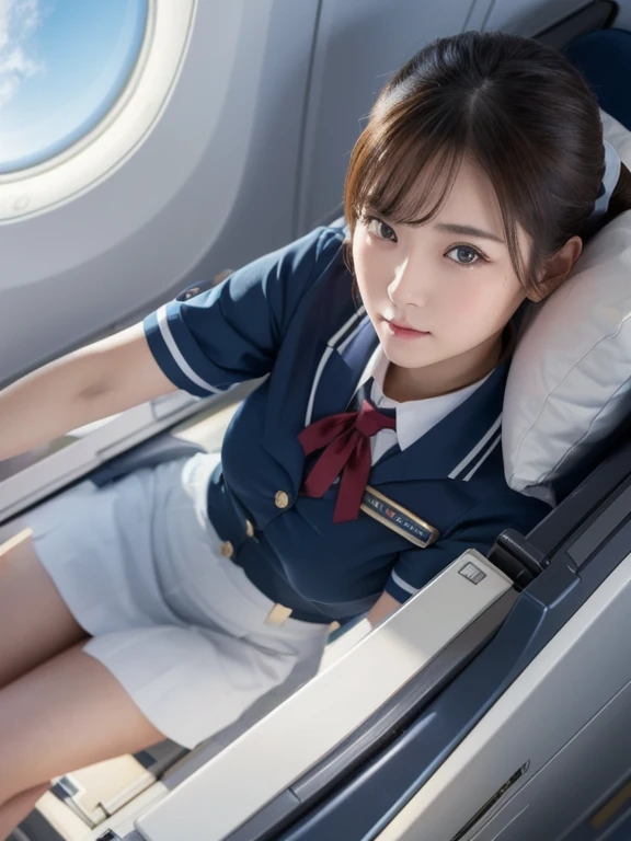 In a small airplane compartment、womanCAGives a massage to a customer