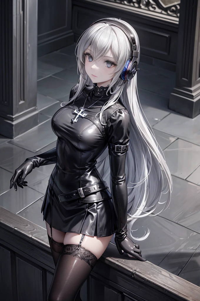 anger face，BDSM，slaves，rubbery，Black corset，shackle，collars，NSFW，（（best qualtiy，8K，tmasterpiece：1.3））），Clear focus：1.2，（layers-Cut，The large：1.2），Beautiful Women in Perfect Figure：1.4，Slender Abs：1.2，Moist Body：1.5，Highly detailed face and skin textures，Detailed eyes，二重まぶた，Long grey hair，High Ponytail