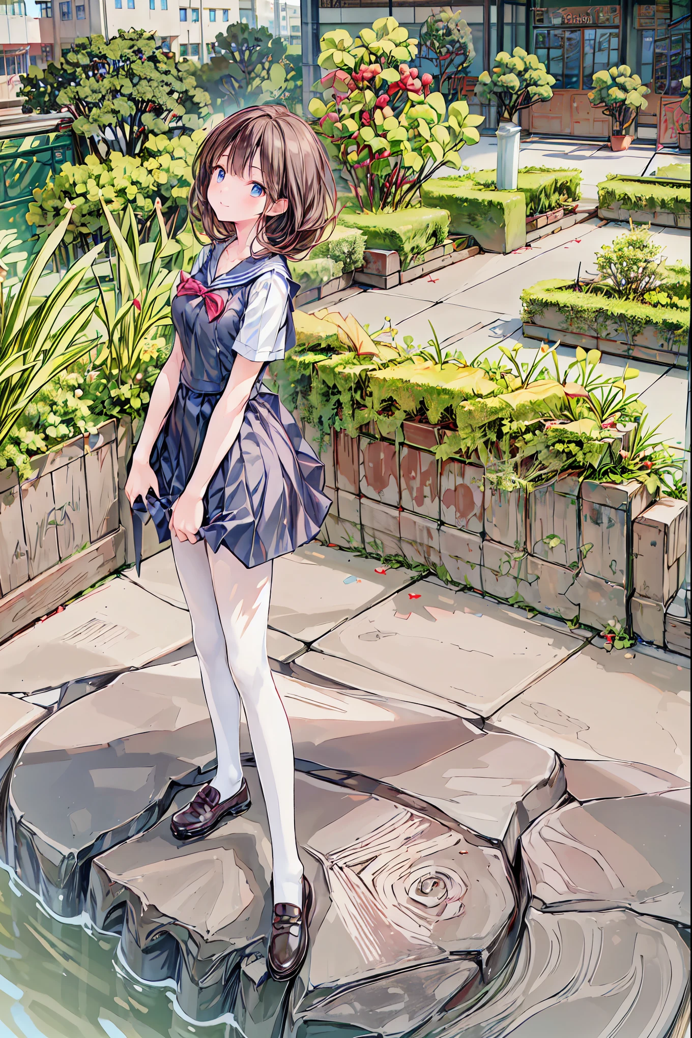 (ultra-detailed, best quality, detailed face, anatomically perfect body), (parted lips), shiny skin, (1 girl), (have to pee, very desperate to pee, have to pee:1.2), street, (maxi dress:1.3), petticoat, (footwear, low ponytail:1.3), (have to pee:1.6), (just before the bladder limit:1.1), (knees together and feet apart:1.4), (Rub each other's thighs:1.1), (hand between legs:1.4), (leaning forward:1.2), (holding crotch:1.5), (girl can't stand up straight), (constricted pupils:1.4), (erotic twist of the body:1.4), (sad:1.5), (blush:1.7), (embarrassment:1.4), flowing sweat, (fear:1.1), (breathless:1.5), (squint eyes:1.4), (looking up:1.6), (full body:1.4), (top of stairs, from below:1.7), (from side)