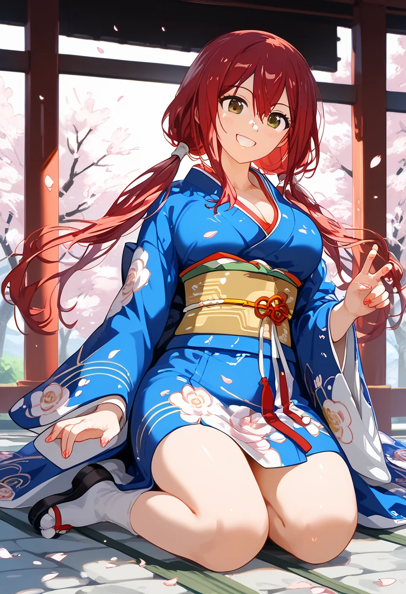 masterpiece, soft light, (((highest quality, perfect anatomy, full body,))), 1girl,  at shrine,  BREAK 

(((from front, kimono, furisode,))) (( happy, smile,)) place your hand in front of your stomach, BREAK

(super beautiful, cute, silky skin),  wahuku, BREAK 

erza scarlet, long hair, (((low twintails,))) red hair, hair between eyes, brown eyes, large breasts,    BREAK