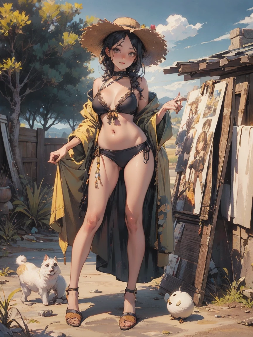 (   Highly Detailed CG Unity 8K Wallpaper ),   The World's Most Beautiful Artwork ,   1 girl,  full body, landscape, Southern Provence Countryside Scenery ,  sommer, Focus on the Sky , plastican00d,  Straw Hat 