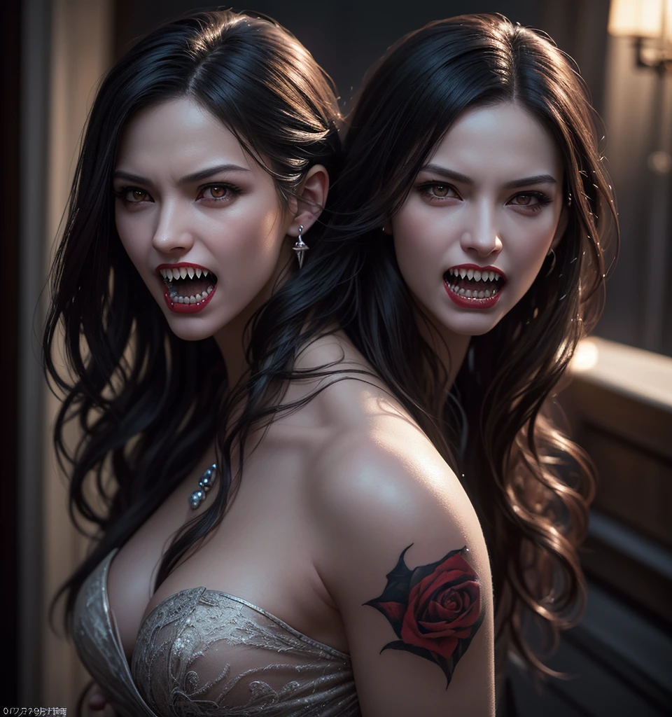 vampire teeth , ((((nighttime))) , 2girls,looking at each other in the eye, long hair , RAW photo, high quality, film grain,simple background, presenting, beautiful, (silver and red lined satin cloak tied at the neck:1.20) , breasts, cum in pussy, big ass, ,standing cunnilingus,clothes lift,bottomless, moonlit graveyard , (2girls,yuri), licking vagina, naked pussy