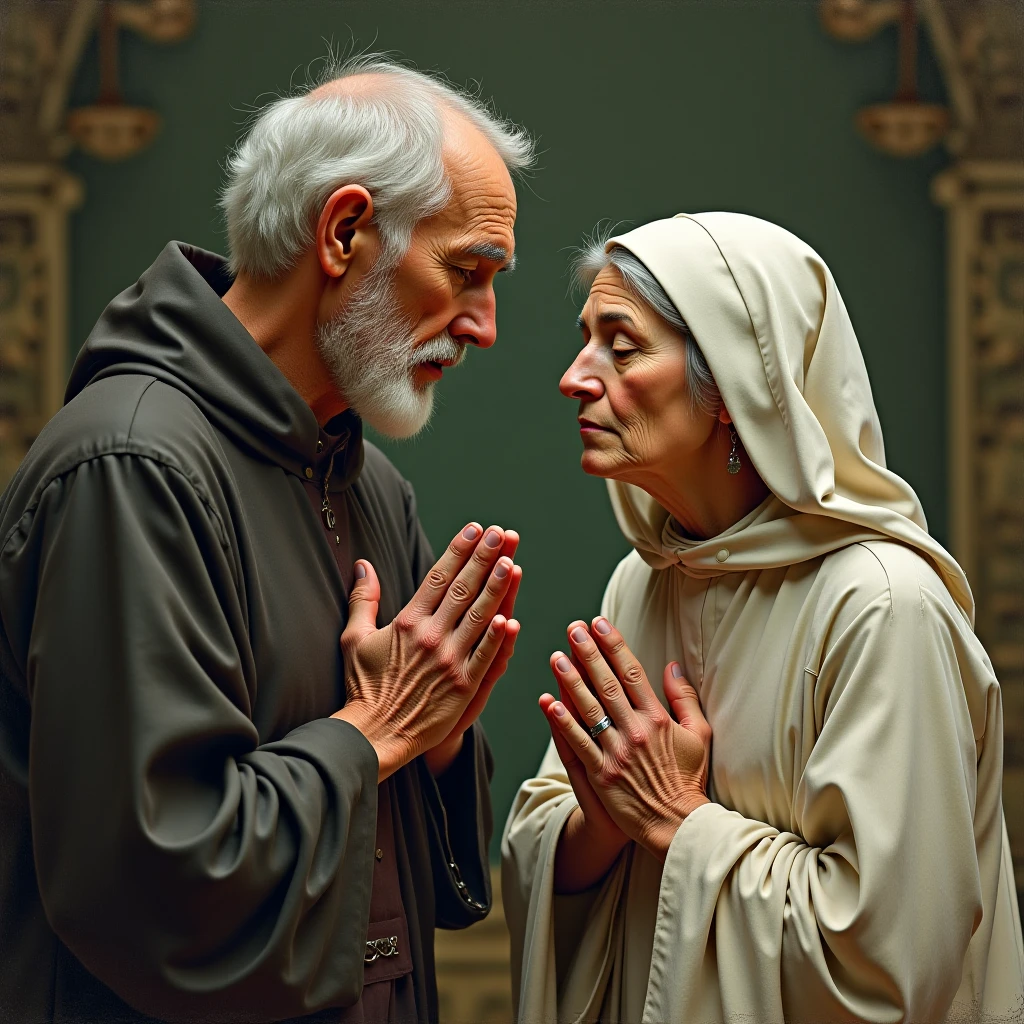 Image of Two people together, man and woman, white, beautiful, Muslims, old men, loving each other