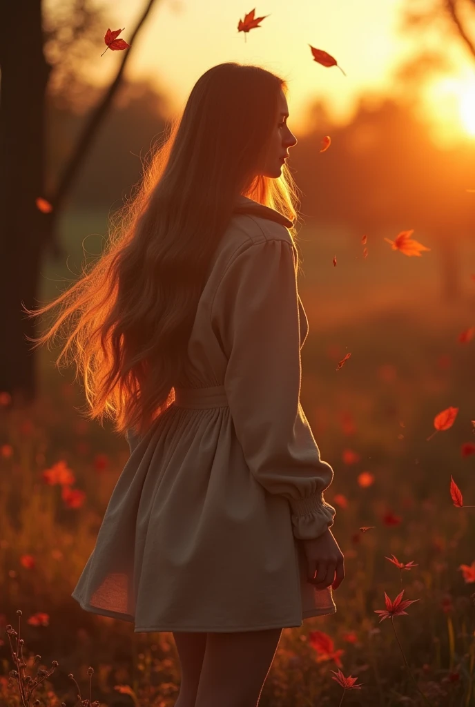 score_9,score_8_up,score_7_up,score_6_up,score_5_up,score_4_up, 1girl, solo,  long hair, brown hair, from behind, outdoors, grass, flower