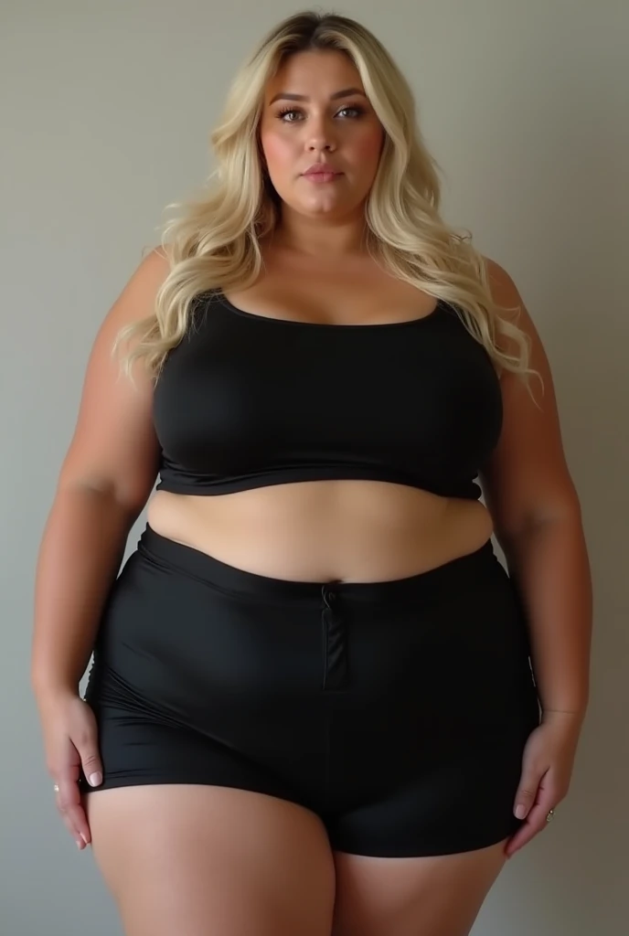 Masterpiece, Highest quality, Ultra-detailed, Highest resolution, 32K quality, Dynamic, (Blonde elf), (Super curvy: 1.4), (Super voluptuous: 1.3), (Obese:1.5), Leggings, Gym, Barbell, (Lots of sweat: 1.5), Long pointy ears,