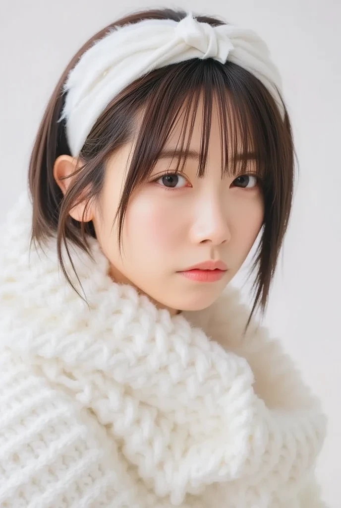 Naked girl with pigtails hairstyle in a naked coat with a necklace around her neck