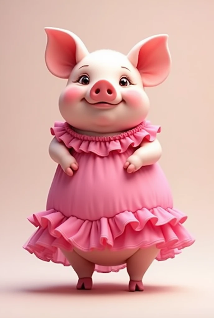 独奏，Pink pig in a dress，Pig standing,Chubby， Zootopia style, movie Features, Zootopia movie style, Zootopia style, looking heckin cool and stylish, in Zootopia style, 迪士尼疯狂Zootopia style, mob_Features: Pig Stylization, Anthropomorphic cute pig, Blush，Multiple poses and expressions, 4 positions, whole body, White background, Shorty 