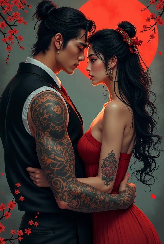 top-quality masterpiece of a California department of corrections tattooed Asian male inmate, deeply embracing a woman during a prison visit – a heartwarming and lovely illustration.
(Sufficiently detailed and intricately tattooed Asian male, prison uniform, muscular build), (Expressive emotions: 1.5), (Highly realistic and chromatically accurate), (exquisite shading, and precise lines), (Woman wearing a floral sundress and holding roses), (Sensitively drawn facial features and body language), (Realistic portrayal of the prison setting), (Naturalistic colors and textures), (Intense and emotive lighting), (Masterpiece