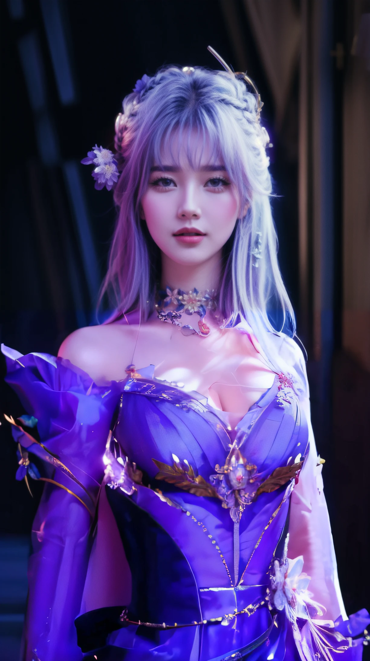 (Best quality, 8k, Masterpiece :1.3), upper bod y, Sharp focus :1.2, Beautiful woman with perfe ct figure, Highly detailed facial and skin textur e, Detailed eyes, Double eyelids, Interior view, :
erpect lighting, Glowing skin,Lips wear thick red lipstick