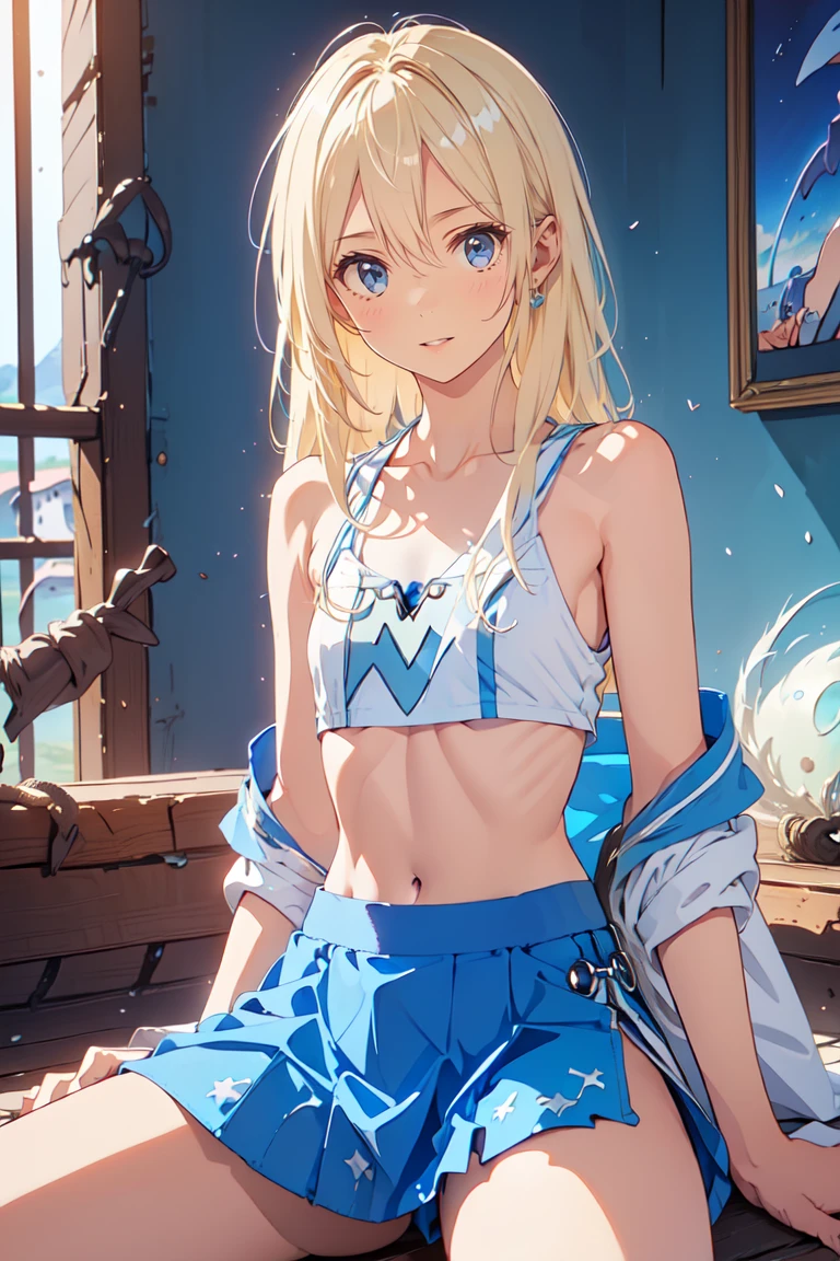 Island Breeze、Blonde, ( blue eyes:1.5), 
break　( wizard:1.5)、帽子
break pool,朝日 
break looking at viewer, ( cowboy shot:1.5), 
break (masterpiece:1.2),  top quality ,  high res,  Unity 8K Wallpaper  , ( illustration:0.8), ( beautiful detailed eyes:1.6),  Extremely Detailed Face ,  perfect lighting,  very detailed CG pinching boob, (perfect hand,  Perfect Anatomy),
break (flat chest:1.5)、　(scrawny legs:1.5)、
break (sitting、　wide spread legs:1.5),from front