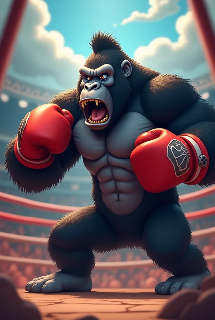 Detailed picture of a confident male wrestler anthro, (monkey, brown) in a wrestling ring, trending on Art Station, Ross Tran, ruan jia, foxovh, ((determined expression, gritting teeth, wearing wrestler pants, (((dynamic lighting,))), cartoon