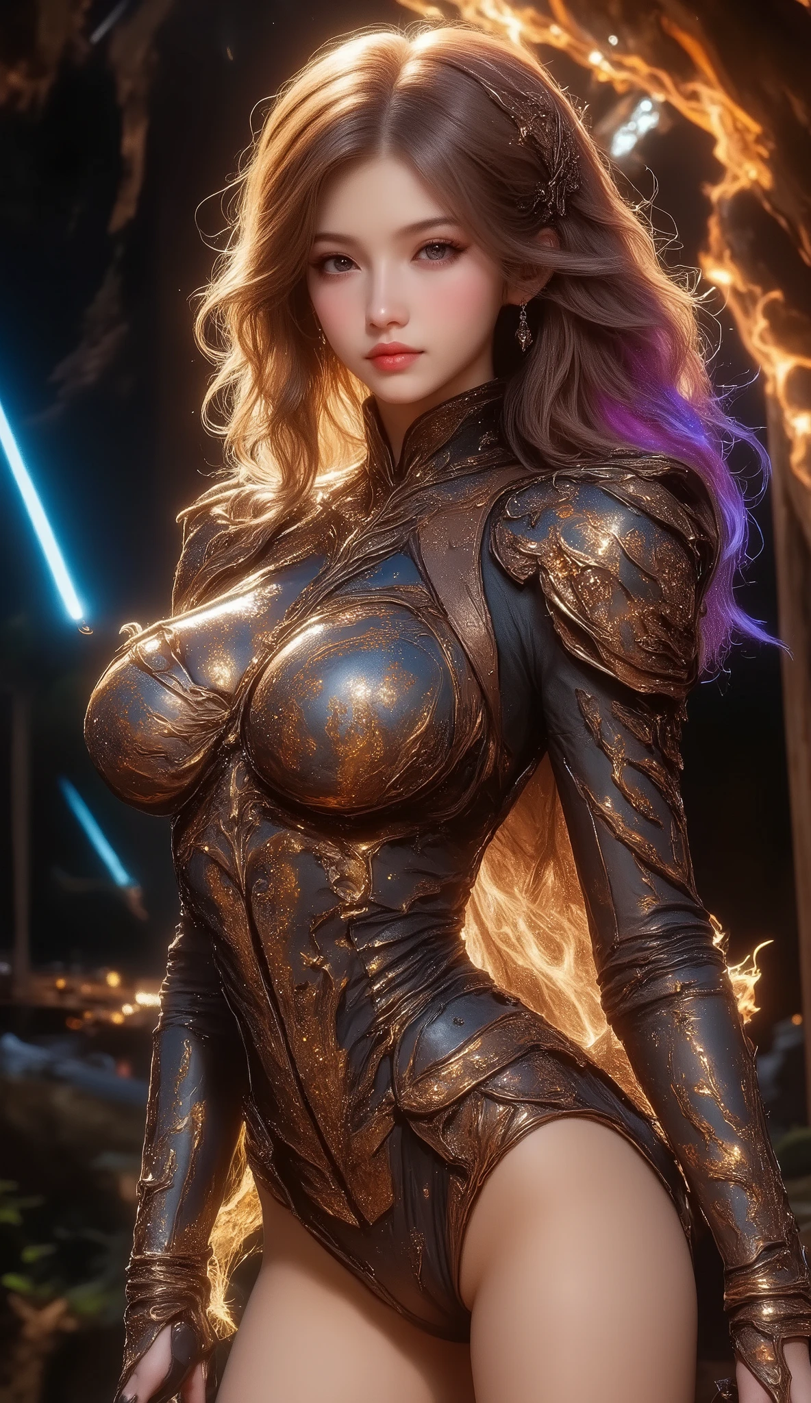 8K resolution, masterpiece, Highest quality, Award-winning works, unrealistic, From above, erotic, sole sexy lady, healthy shaped body, 22 years old, dark knight, 170cm tall, huge firm bouncing busts,, white silver long wavy hair, Detailed facial depictions, break, Mysterious blue eyes, Standard nose, Eyeliner, pink lips, sexy long legs, Clear skin, knight, A holy sword that emits seven-colored light, Gothic armor, Complex structure of armor, Seven-colored colorful armor, Clothed in flames, Phoenix Crest, Elegant, Very detailed, Delicate depiction of hair, miniature painting, Digital Painting, art station, concept art, Smooth, Sharp focus, shape, Art Jam、Greg Rutkowski、Alphonse Mucha、William Adolphe Bouguereau、art：Stephanie Law , Royal Jewel, nature, Symmetric, Greg Rutkowski, Charlie Bowwater, Unreal, Surreal, Dynamic Lighting, Fantasy art, Complex colors, Colorful magic circle, flash, dynamic sexy poses, A kind smile, Mysterious Background, aura, A gentle gaze, break, Small faint lights and flying fireflies, night, lanthanum, Mountaintop From above Look down at the lower world, Starry Sky, milky way, nebula, shooting star,, (Back view, Looking back towards the camera:1.3),