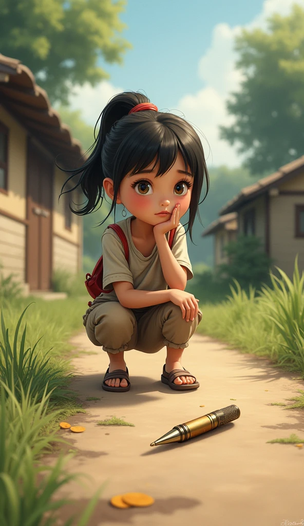A 6-year-old girl kneels in the garden, looking at the ground, Look for something, She wears a gardener's clothes, serious, inquisitive, Side view of the scene, Perfect quality, Clear focus(mess - house:0.8), (tmasterpiece:1.2) (realisticlying:1.2) (bokeh) (best qualtiy) (skin detailed:1.3) (complexdetails) (8K) (eye detailed) (sharp fokus), cartoon character, quadratic element, anime, Luminism
