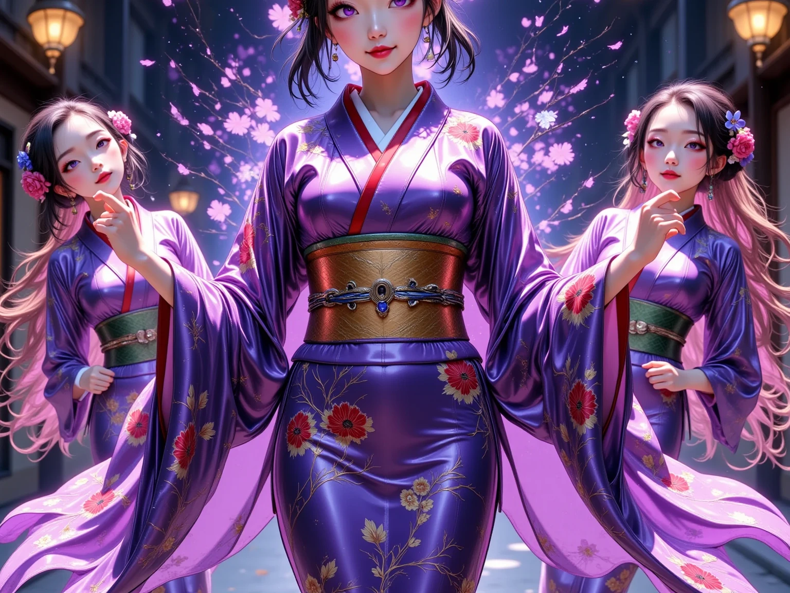  New Year's party scene , multiple beautiful young women ,(masterpiece:1.3, top quality :1.3, very detailed depiction:1.3, Incredible High Definition :1.3,High quality anime drawings),(Japanese kimono in bright colors:2.0,Vibrant embroidery),( purple eyes, half-closed eye , flashy makeup, black hair, glossy lips, big breasts,Beautiful legs,High quality skin, smiling happily),( scene eating food ,Everyone is eating mochi dishes, New Year dishes ,New Year's gathering ,Toso), not looking at me ,Bird&#39;s-eye view