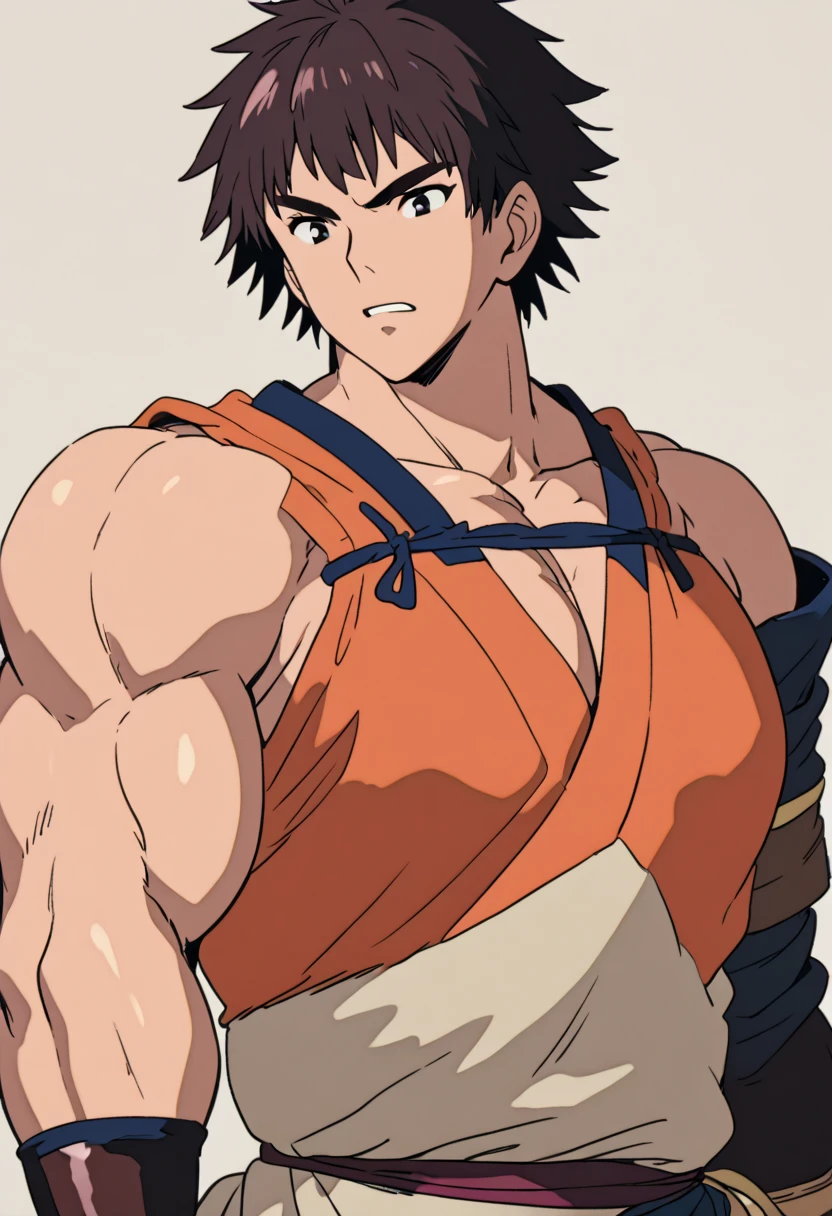 adult male, solo, ashitaka, boroad shoulders, muscular, big muscular chest