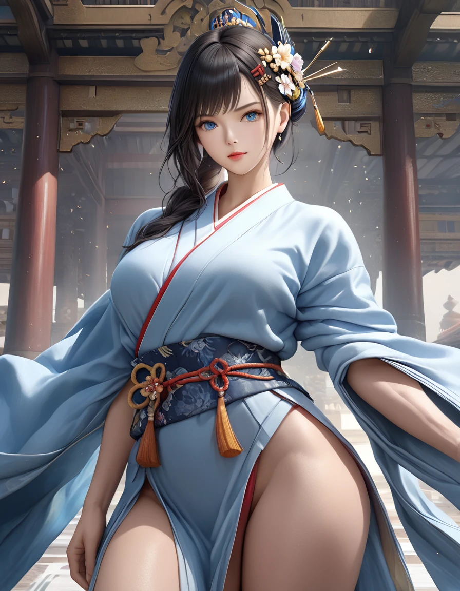 4k, digital drawing, Comic Babes, a woman in a blue dress standing on a balcony overlooking a mountain, cute anime waifu in a beautiful dress, Seductive anime girl, portrait of chun-li, Chun-Li, Yoshitomo Nara, portrait of Chun-Li, Chun-Li, chun-li, anime moe art style, in a blue qipao