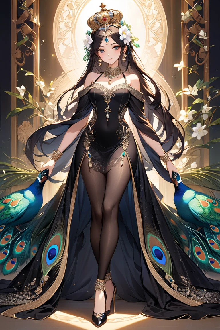 Deep black skin that is smooth and radiant. Hair: Long and thick hair is shiny. Can be left loose in large waves or worn up into a luxurious style.: Big and seductive eyes Eye color can be dark blue or green to increase attractiveness. Shape: Has the graceful and charming figure of a MILF. Full body and strong muscles, but still gentle. Thai outfit.:
shirt: shirtไทยแบบชดกราเบน (chong kraben) with detailed embroidery in gold or luxurious colors You may choose chiffon or Thai silk that emphasizes elegance. Skirt.: A sarong-style floor-length skirt. (pha sin) that has a smooth flow and is decorated with beautiful patterns You may use cloth that has a shiny or gold appearance. decorations: Traditional Thai jewelry such as gold necklaces, earring, and gold bracelets with detailed and luxurious designs. Weapon or symbol: You may add ancient Thai weapons such as swords or garlands that are legendary. To emphasize the power of giants