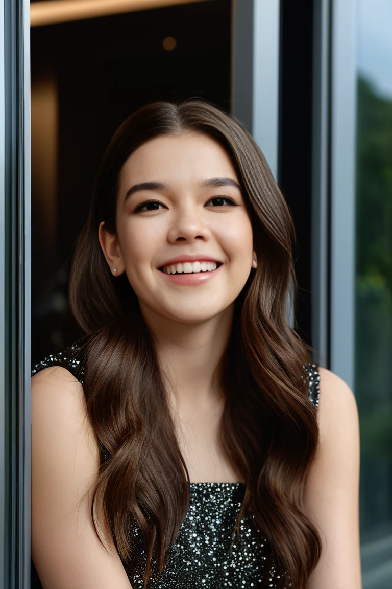 full body,from above,photo of a 18 year old girl,happy,laughing,leaning against the handrail,looking at viewer,ray tracing,detail shadow,shot on Fujifilm X-T4,85mm f1.2,sharp focus,depth of field,blurry background,blurry foreground,bokeh,lens flare,motion blur,<lora:add_detail:1>,
