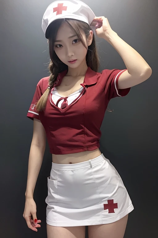 (dynamic angle:1.3, front view:1.1, breast focus:1.3, from above:1.1), (dynamic posing:1.2, sexy posing:1.2), (seductive smiling:1.3), ((holding Pasta on a plate,Taking the pasta out of the pan, worried about the outcome:1.2)),highest quality、(real、photorealistic:1.4),(ultra high resolution, 8K RAW photo, clear focus), best qualtiy, natural lighting, field depth, (Bright pupils, detailed beautiful eyes, high detailed face), Red lip, (tight focus:1.2), a girl 22yo old, Wearing a pastry chef uniform:1.3 , Thicc, thin breast, long hair, blue eyes,garter stocking, cleavage:1.2, midriff, black shorts, black thighhighs, thigh strap, pretty girl, (highly detailed beautiful face and eyes,firm breasts),real skin,((black,hair,long pony tail hair)),thin pubic hair,cute,lovely, detailed eyes,(double breasted:1.0,under bust:1.0),(with sparkling eyes and a contagious smile),open mouth, Looking at Viewer,A scene of make cooking Cakes in the kitchen