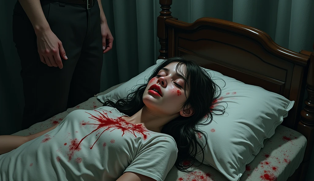 Girl dead on the ground, acidente poste caiu sobre, escola, a lot of blood on the floor, dark, noite, estilo jogo de terror, View from above, 8k, maximum detailed, alta qualidade