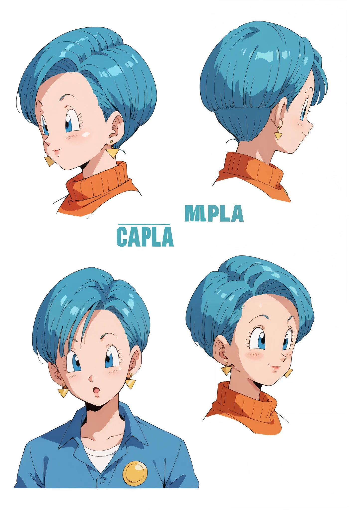 bulma head turnaround, turnaround, different angles, different perspectives, head rotation, masterpiece