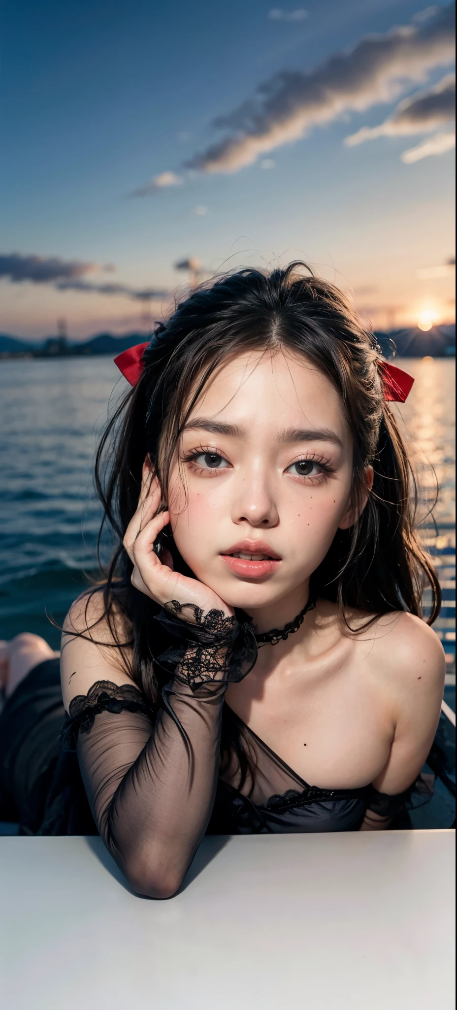 (best quality,highres,masterpiece:1.2),ultra-detailed,(realistic:1.37),(professional photograph by dubniskiy davids),(best lighting),(vivid colors), (close up:1.4), (low angle), seen from below, cute japaneae girl undressed, (red shibari:1.8), sexy, seductive, huge breasts, h-cup, exposed chest, intricate detailed breast soft skin, nudity, close-up, detailed lustlyface, seductive looks, (natural background, posing with tightful tied hands up on the crossbar, old house, cobwebs:1.5), seductive expression, alluring gaze, mesmerizing eyes, luscious lips, flowing messy hair, provocative pose, sensual atmosphere, soft skin, perfectly sagging breasts, exquisite details, captivating beauty, confidence, elegance and charm, all eyes on her, desirable, irresistible temptation, sultry mood, enticing allure, sizzling sensuality, enticing curves, feminine grace, teasingly erotic, captivating curves, naughty innocence, forbidden desire, unrestrained passion, subtle shadow, creamy complexion, inviting gaze, bewitching smile, curvaceous silhouette, slender posture, skinny body, collarbone, perfect hand, playful imagination, intimate moment