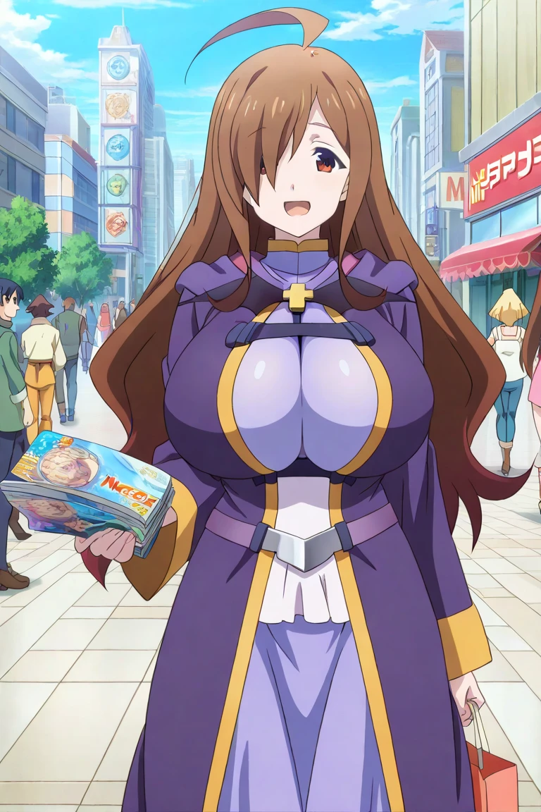 1girl,wiz,konosuba,city , dress,  fantasy city,shopping , happy, holding posters
 ,  Prompt: (huge gigantic super mega hyper:1.4),(biggest round giant massive :1.4), (only one women), source_anime,masterpiece,best quality,highres,absurdres,official art,official style,source_anime,anime screencap,anime coloring,megami magazine,anime,animated,explicit, shiny skin,