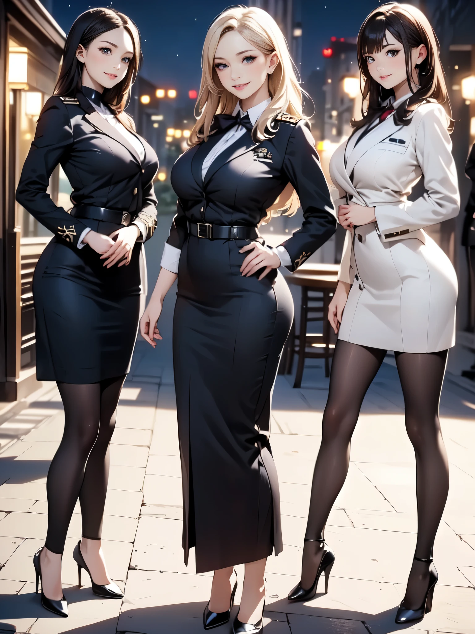 Three women in black and white outfits posing for a picture - SeaArt AI
