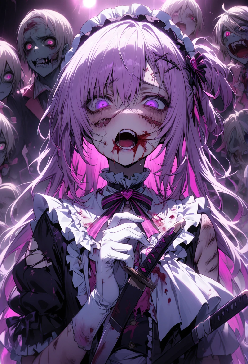 (masterpiece:1.2, Highest quality), (Actual Photos, Intricate details), (1 female, alone, Upper Body, Small breasts) ，Black pointed hat、witch、Eyes Wide Open、scared雰囲気、Distorted facial expressions、Twisted smile、Scratching your face、bleeding from the face,、Blood splatter、Blood splatter、whole body、Punk Fashion、Twin tails、Long Hair、I have very long bangs、Black Hair、（（（Dark circles under the eyes）））、Pale skin、Feeling unwell、Pathological、Wicked Smile、Crazy Eyes、（Grin）White Background((Yandere, Yandere simulator, There is blood on the face, Bloody clothes, scared, Dark Theme)), (Long Hair, Red eyes, Bright Eyes, Evil Face, Wicked Smile,  Browsing Caution), Light coming from below, Shadowed face