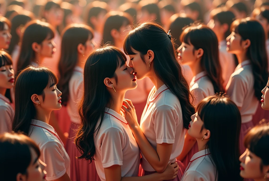 (Perfect Clone girls Photography Art), (16K, Highest quality, Ultra-high resolution, Unrealistic, A world of cloned girls multiplying, Real), (Japanese, high school girl, 16-year-old), (((((Small face, (((((Thick black hair, Semi-long hair)))))))))), ((Beautiful detailed girls, Accurate body structure, Very detailed body, (((((Big Breasts, H-Cup))))), ((Emphasis on the fullness of a large chest)), (((Pale pink shirt, Red Skirt))), ((Dark Eyes, Baby Face, Cute Smile, A gentle gaze)), (((((Happy laughter))))), (((((Very detailed, 1girl-1,000,000cloning))))), (((100girls), (6+girls), multiple girls))), (((A very perfect depiction of a doppelganger))), (((Very detailed, Perfectly the same girl, The exact same smile, Perfect same hair, Perfect same clothes, Perfect same H-cup))), (((((clone girls only))))), ((10,000girls)), ((1,000,000girls)), ((1,000,000,000girls)), (greeting, hug, Chest to Chest, hug, Cuddly love), ((Pleasant conversation, Happy conversation, Staring at each other, spoil, Look next door, face to face, Daily conversation, Fun love story)), ((1,000,000,000,000,000,000girls)), ((1,000,000,000,000,000,000,000,000,000girls)), ((The sight of the ultimate super-crowded, Abnormal extreme crowding, Very extremely crowded)), (Soft Light, super wide view, (((((Extremely detailed ultra-perspective depiction, height difference)))))), (((Subject depth extremely shallow))), Aperture-priority - F11