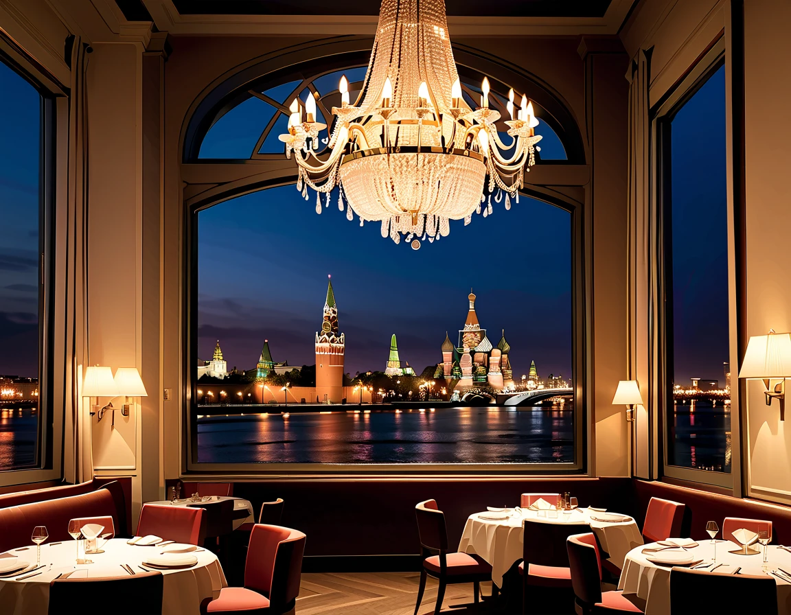  Fine Dining　 big window　 night view　 Moscow　 indirect lighting　French cuisine