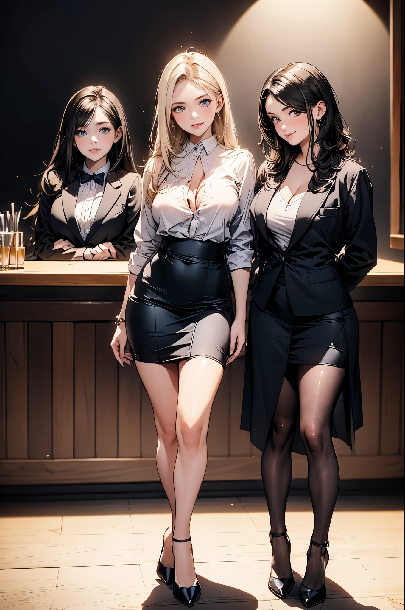 ((Top Quality、16K、masterpiece:1.3))、a tall and beautiful woman、Perfect Figure:1.4、(retro futuristic aesthetic) Slim Abs、vulcan girl (from star trek) solo, Brown short hair、60s hairstyle (with hair bangs)、pointed ears, small eyebrows, No postural movement、Stand up straight、Huge bust、Highly detailed facial and skin texture、(A detailed eye, Symmetry Eyes, Clear realistic eyes, Double eyelidd、Cold-stricken face、Symmetrical face), tanned brown skin (illuminated, realistic shading sound), goth makeup, Royal sisters full of fans、The Telegraph Esbian、peach buttocks、(black futuristic Dress, Very Tight Knit), cleavage, squart、(Raw foto:1.2)、((Photorealcitic:1.4))Top Quality、masterpiece、Real Photography、very delicate and beautiful.、super detailed CG、Unity、8K photo wallpaper、delicate detail、best qualtiy、Highly detailed CG unity 8k wallpaper、absurderes、Incredibly Absurd、huge file size、extremely highly detailed、Hight Resolution、ighly Details、Beautiful detail girl、extremely detailed eyes and face、beautiful delicate eyes、Facial light、cinematic lightings、(big hips, thick thighs, beautiful legs, black pantyhose) 1girll、see -through,Watch your audience, Plane Air, high ponytail、ulzzang-6500、The Telegraph Esbian, different poses at different angles,
