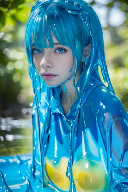 slime girl blue hair big 
