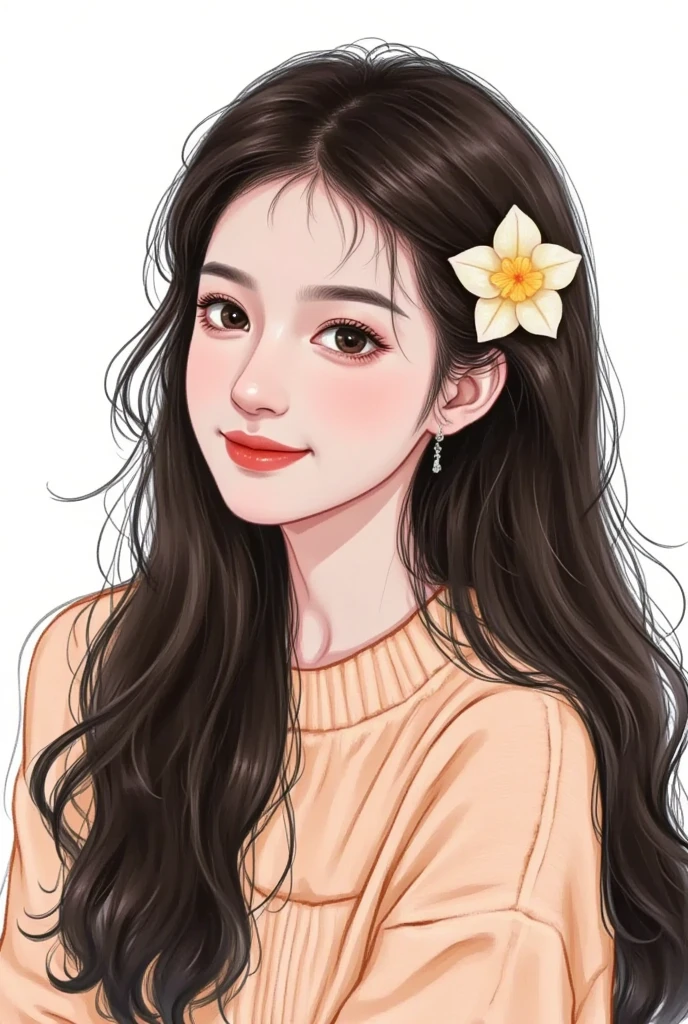 Picture of a long-haired woman in a jacket,   High Quality Fanwork  ,  Portrait of jisoo blackpink  , Bowart style , Realistic cute girl drawing, Portrait of a Korean actress ,  high quality portrait,   hand-drawn cartoon art style,  trending on artstrations ,  beautiful painting style , 可爱的数字艺术,  High Quality Color Sketch ,  cartoon style 