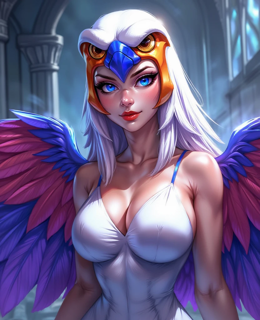 Female anthro glaceon as an angel, halo, white soft wings, red shiny corset, red lipstick, laying down, heartbeat