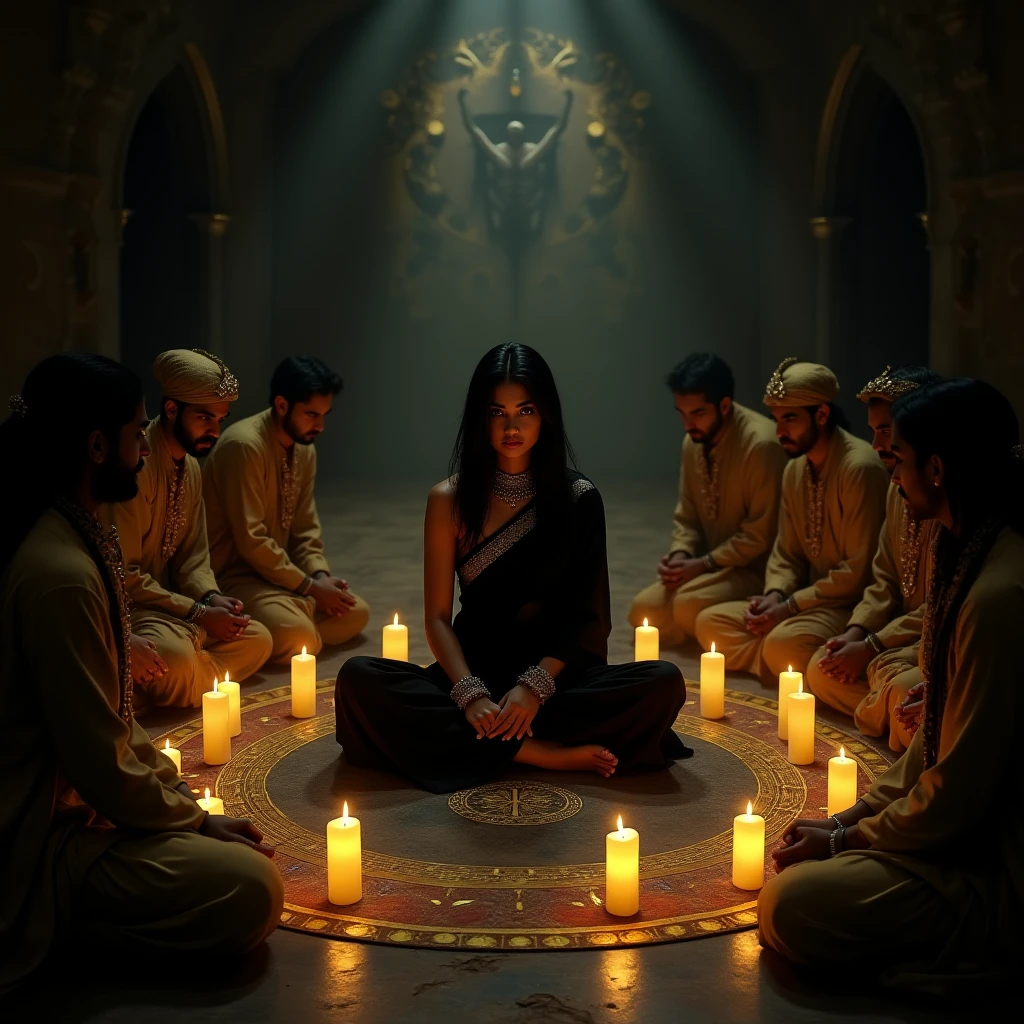 A photo of a group of Shambhala beings sitting in a circle, sharing love and compassion.