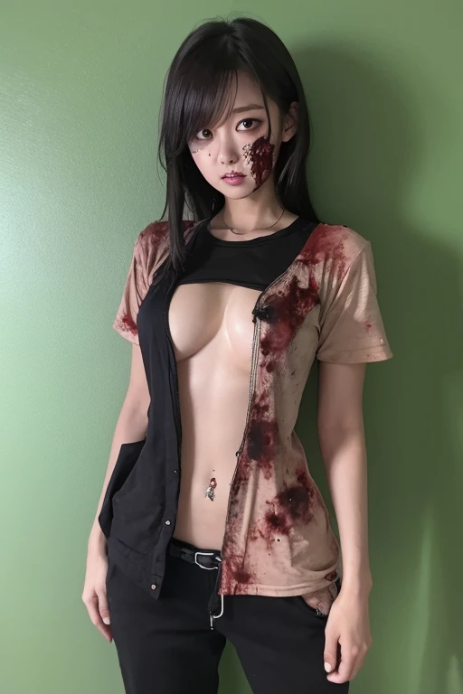 undead、Two hot Japanese female zombies、Grey Skin:1.2、Tattered clothes、Nipples