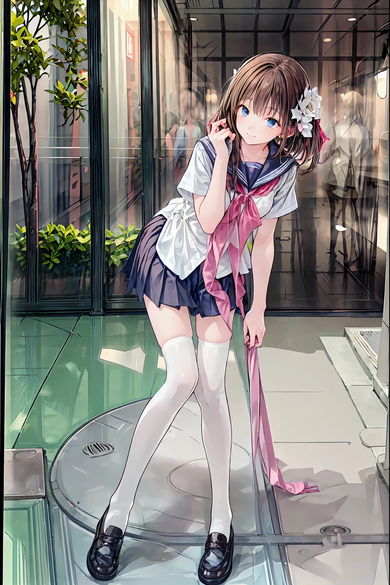 (( top quality )), ( very detailed), ( High Leg Cut ), 高いly detailed, 高い-definition raw colbor photos, professional photoshoot, written border depth,, Deep rim , brown hair, shortcuts, messy hair, slender beauty 、Positive Attitude, small breasts, Beautiful Legs, Her enchanting gray-blue eyes shine like stars..,(masterpiece:2.0), ( Top Quality :2.0), (Side View:1.5), ( sexy pose:1.5), ( red face:1.3), ( realistic:1.5), 1 , Precision small handle, embarrassing expression , smile, Very nice girl, innocent face, Young Face, Clear Eyes, 輝く瞳, Small box, Beautiful skin, super resolution , Highest Resolution , Japanese High Student , blazer uniform, (( the above:1.2)), brown hair, shortcuts, tousled hair , short braided hair,Neat, beautiful slender woman ,Correct posture, small breasts, Beautiful Legs, Seductive Gray-Blue Eyes Shine Like Stars,Droopy eyes, brightly colored , beautiful eyes,繊細なsmile, Textured Skin, BEST QUALITY BEST , A Parody of a Gentle and Beautiful Woman , anime style 、