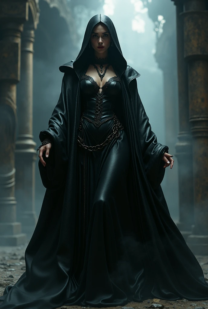 Physical Features: Sylara is a tall, slender Dunmer with ashen gray skin, typical of her race. Her eyes are a piercing red, symbolizing her connection to the dark arts, and her long white hair is often tied back in a loose braid., Clothing: Wears a combination of enchanted robes and light armor. Prefers the Black Mage Robes for their sinister elegance, paired with Elven Boots and Gauntlets enchanted with Fortify Magicka and Fortify Stamina respectively. During rituals or combat, she dons the Diadem of the Savant for a boost to her magical abilities., UHD, retina, masterpiece, accurate, anatomically correct, textured skin, super detail, high details, high quality, award winning, best quality, highres, 1080P, HD, 4K, 8k, 16k