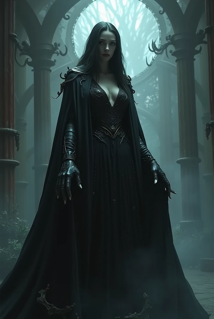 Fantasy art, Gothic art, (masterpiece:1.5), whole body, best details, very detailed, Best quality, glowing purple, a high resolution, Full-length portrait of a vampire, elf (masterpiece, Best quality: 1.6), ultra feminine, Wizard, (complex parts, masterpiece, Best quality: 1.5) with long, curly hair,  black hair hair, (red: 1.2) eyes, (Fantasy art, masterpiece, Best quality), ((Beautiful gentle face)), Ultra detailed face (complex parts, Fantasy art, masterpiece, Best quality: 1.5), [[vampire fangs 1.5]] (red cloak: 1.3) , flowing cloak (complex parts, Fantasy art, masterpiece, Best quality: 1.3), wear fancy clothes (BLUE:1.3) dress (complex parts, Fantasy art, masterpiece, Best quality: 1.5), high heel boots, City background (rich details, play up the details), Fantasy, In the Night Light, natural ,Moonlight, clouds, Gothic atmosphere, soft light, dynamic light, [[Anatomically correct]], high detail, Best quality, 8 K, [Ultra detailed], masterpiece, Best quality, (extremely detailed), Dynamic angle