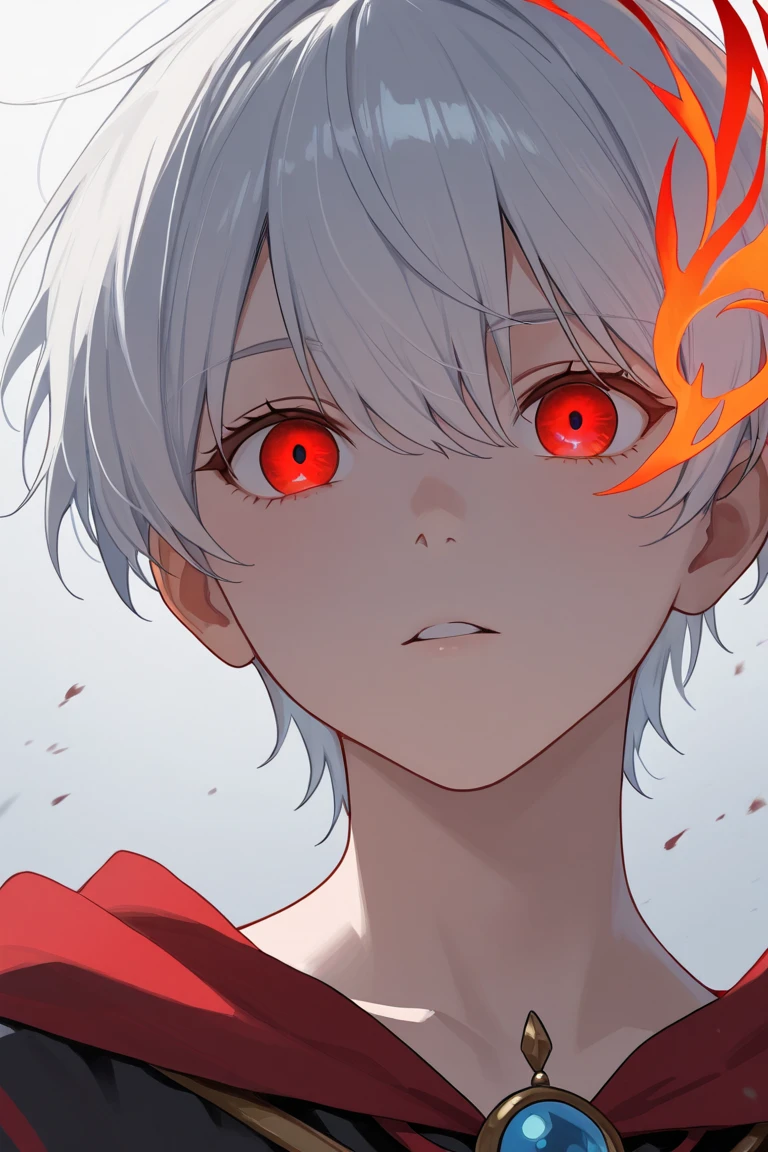 Make a young hybrid human with the powers of a demon and the white-haired, red-eyed Phoenix 