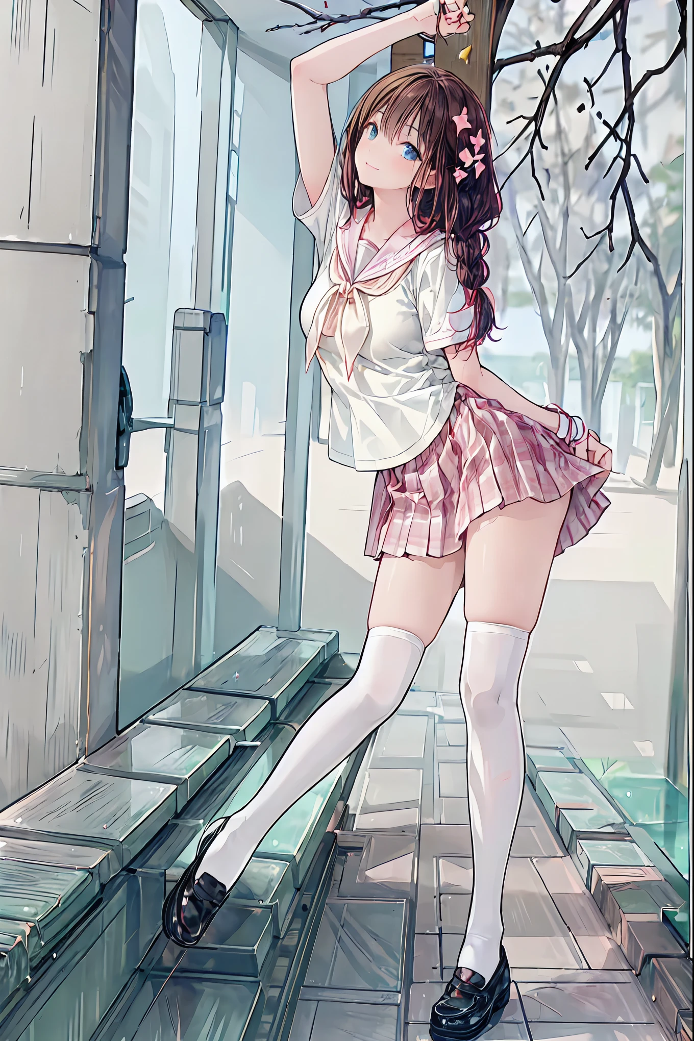 (( top quality )), ( very detailed), ( High Leg Cut ), 高いly detailed, 高い-definition raw colbor photos, professional photoshoot, written border depth,, Deep rim , brown hair, shortcuts, messy hair, slender beauty 、Positive Attitude, small breasts, Beautiful Legs, Her enchanting gray-blue eyes shine like stars..,(masterpiece:2.0), ( Top Quality :2.0), (Side View:1.5), ( sexy pose:1.5), ( red face:1.3), ( realistic:1.5), 1 , Precision small handle, embarrassing expression , smile, Very nice girl, innocent face, Young Face, Clear Eyes, 輝く瞳, Small box, Beautiful skin, super resolution , Highest Resolution , Japanese High Student , blazer uniform, (( the above:1.2)), brown hair, shortcuts, tousled hair , short braided hair,Neat, beautiful slender woman ,Correct posture, small breasts, Beautiful Legs, Seductive Gray-Blue Eyes Shine Like Stars,Droopy eyes, brightly colored , beautiful eyes,繊細なsmile, Textured Skin, BEST QUALITY BEST , A Parody of a Gentle and Beautiful Woman , anime style 、