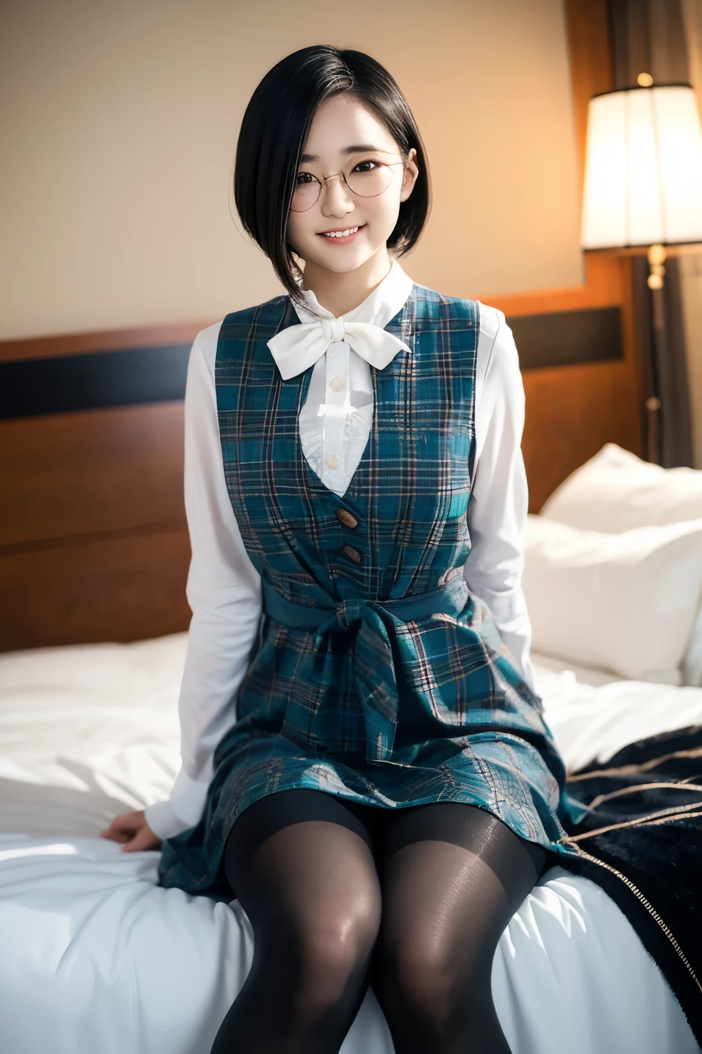 20yo, 8k, RAW portrait of (japanese girl), photo realistic, ultra high res, best quality, real life photo , dramatic, atmospheric, (at night :1.1),
1girl, a very beautiful japanese girl, glamour shot of girl, short hair, textured skin, closed mouth, (smile:0.7), pale skin, bangs,
big beautiful detailed eyes, black hair, beautiful detailed nose, (flat Chest: 0.5), upper body,
a woman posing at a skyline, camisole,
look camera, blurry background,
Urzang-6500-V1 .1, ( RAW photos:1.2), ( Photorealistic ), (Genuine:1.4), ( debris flies), Quiet, undrunk woman in plaid vest with glasses., wear a skirt, Wearing Glasses, 、( super realistic pantyhose:1.2), Thick lips、 Nara Yoshitomo , , Japanese Goddess, Porn actress, sexy girl , appearance,, sexy gaze, (A very affectionate smile:1.2)、 (( full body shot :1.16))、Seducing while sitting on bed 、 very large breasts larger than the face, Super realistic feel 、 Shiny Skin、 very large breasts larger than the face、 random porn actress poses, exposed thighs !!!