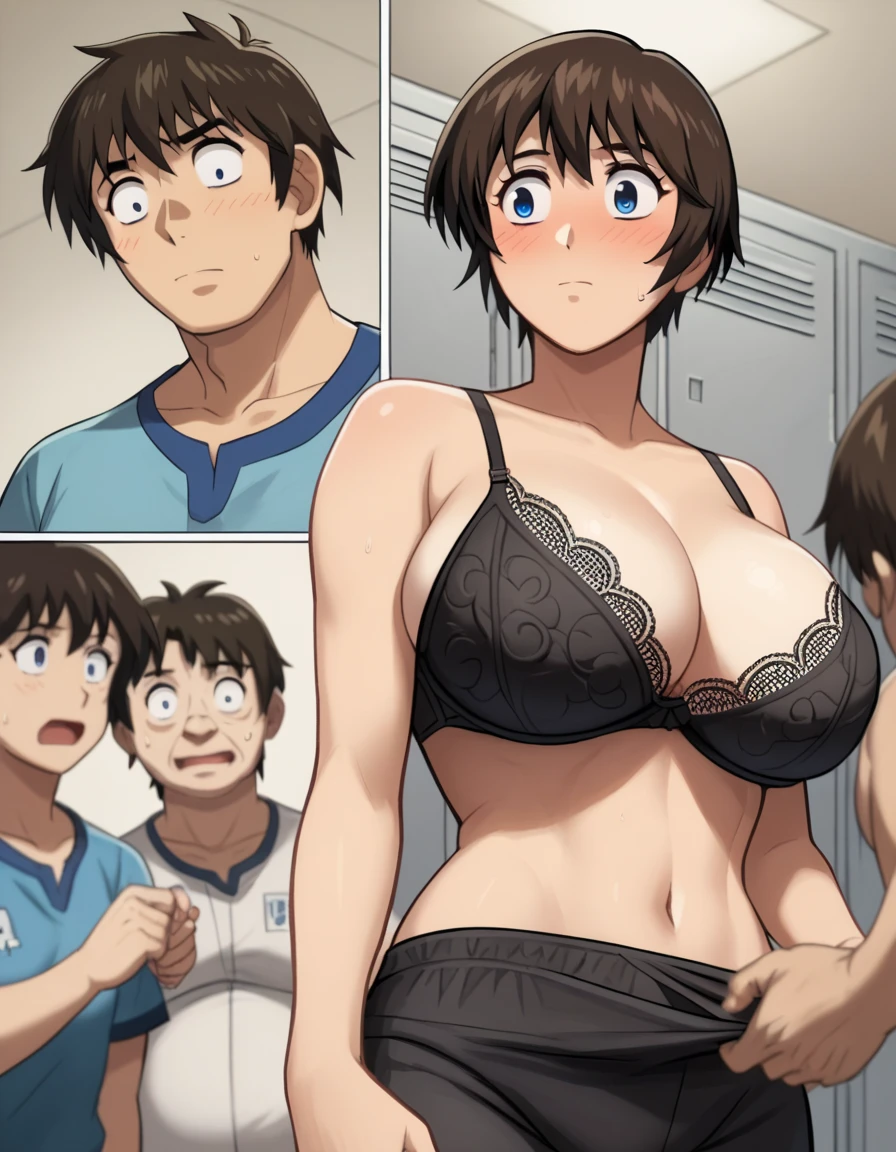 Shimizu_Kaoru 清水 薫 Major S5 OVA
Clip Skip: 2

default:1girl,Shimizu_Kaoru,short hair,brown hair,blue eyes,large breasts

Main heroine from the Major,but the images are much harder to find than I thought.　 lingerie　 black lace bra　 Black Lace Panties　 huge breasts　Round Breasts　　 thin waist　Voyeur　Peephole　　 undress　 look away　　 Looking Back　　　 middle-aged fat old man　2 Scenes　 cleavage local zoom up　　removing bra pull.　 in underwear　Underwear only　(((comics)))　　Shirtless　bra up pull. bra lift up pull.Pantsless　nsfw(1.5)　Black and White、　モノクロcomics　 locker room　Spectacle　コマ割り comics割り　comicsスタイル
マルチビュー  下乳　shame, exposure, sunburn　blush　背景に middle-aged fat old man　Group　Dissatisfied face　Look at the chest　tanline　Alone　Sideboob　とても huge breasts　 low angle　Areola　Breasts get attention.　 bra lift 　
