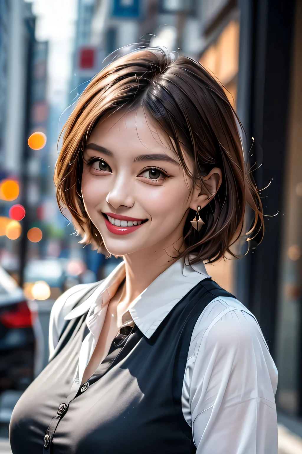 ((masterpiece, 最 High Quality , High Quality :1.4, 16k)), (1girl), office, ( Portrait :1.1),
grin, lipstick, Compensate, ultra detail hair, super detailed face, perfect eyes, perfect face, ( beautiful alignment of teeth), pixie cut, earrings for women with first name, pink shirt, business services ,
(Big Breasted :1.1), clevis on a stone