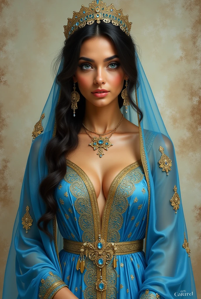 best quality, masterpiece, 8k, ultra high res, (photorealistic:1.4), highly detailed, intricate detail, delicate and beautiful, good lighting, professional lighting, sharp focus, detailed shadows, exquisite details and textures, depth of field, unity 8k wallpaper,, (best quality, masterpiece, photorealistic, hyperrealism:1.2), (masterpiece), (best quality), (high quality), (ultra quality), (Raw Photo, 32k), (extremely intricate:1.2), (exquisitely detailed skin), finely detailed face, finely detailed eyes, ultrarealistic, (highres), highest resolution, realistic, photorealistic, 1girl european, in pastel blue overallgonwn, Muslim abaya and hijab, hair covered in yellow hijab thigh highs, fierce expression 4kfull body, realism, cleavage,,,,, Full size image, realistic bright photo, best quality, detail, 8K, realism, 25 years old