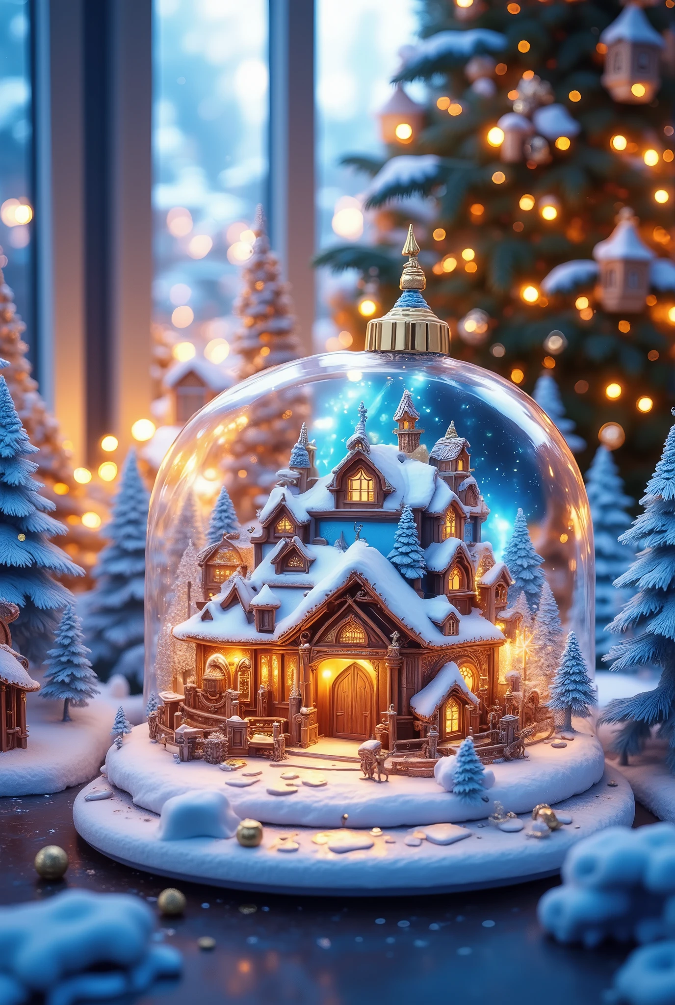 A beautiful Christmas Glass Toy in the shape of a Cookie and Snowflakes is decorated with Snowflakes,  masterpiece fails, 8 k,  maximum quality,  complex details ,  better quality , 