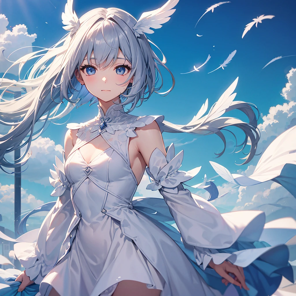 Detalhes extremos, Perfeito, aerial view, como uma obra de arte, garota de anime segurando uma espada de gelo e neve, cabelo rosa e saia longa roxa se complementam, olhando para o distante Ayaka Genshin, nos levando ao mundo de Genshin.